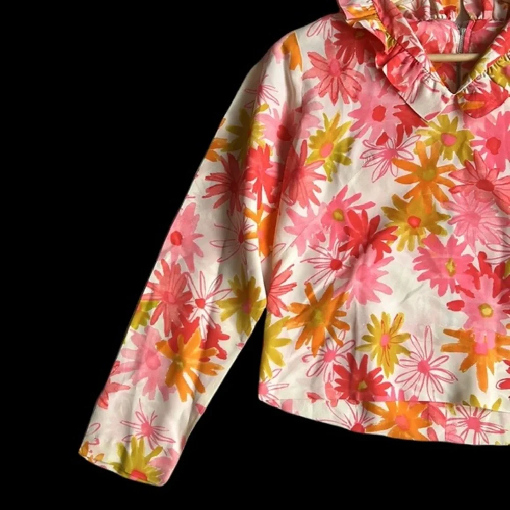 Vintage Carol Brent Pink Floral Print Ruffle Neckline Top - Picture 4 of 9